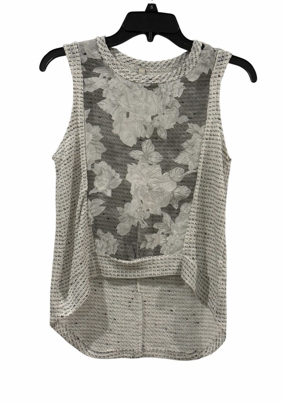 Paper Crane Sleeveless Knit Sheer Floral Front Panel Top Size S Flowy Hi-Low